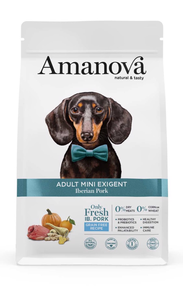 Amanova Adult Mini Exigent Iberian Pork Grain Free Xira Trofi ga Enilikous Skulous Mikrosomon Fulon me Xoirino 2kg 